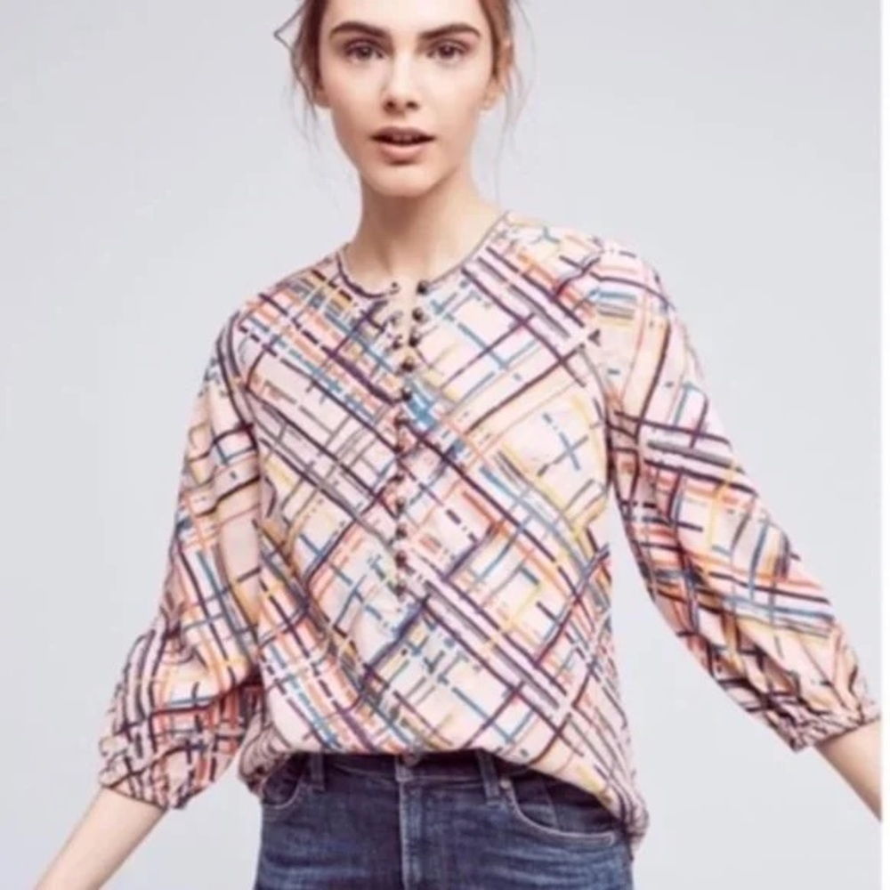 Maeve Anthropologie Bethesda Colorful Flannel Button Top